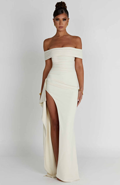 Bettina | Bardot Pleated Glitter Mesh Maxi Dress