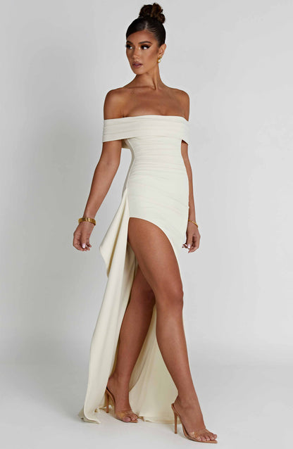 Bettina | Bardot Pleated Glitter Mesh Maxi Dress