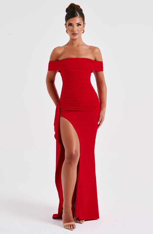 Bettina | Bardot Pleated Glitter Mesh Maxi Dress