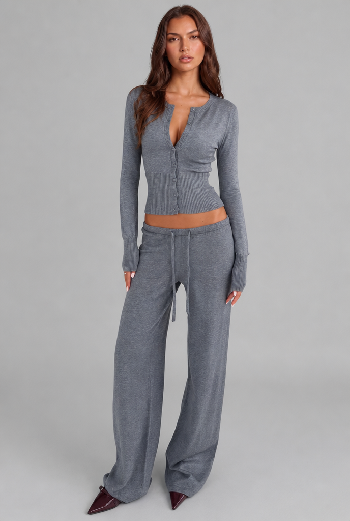 Francesca | Ribbed Knit Cardigan Trouser Set