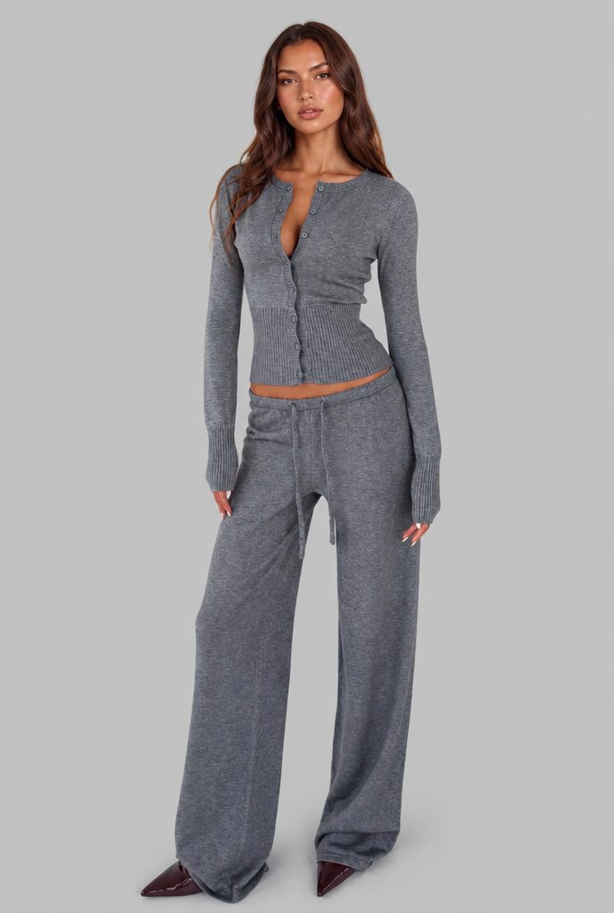 Francesca | Ribbed Knit Cardigan Trouser Set