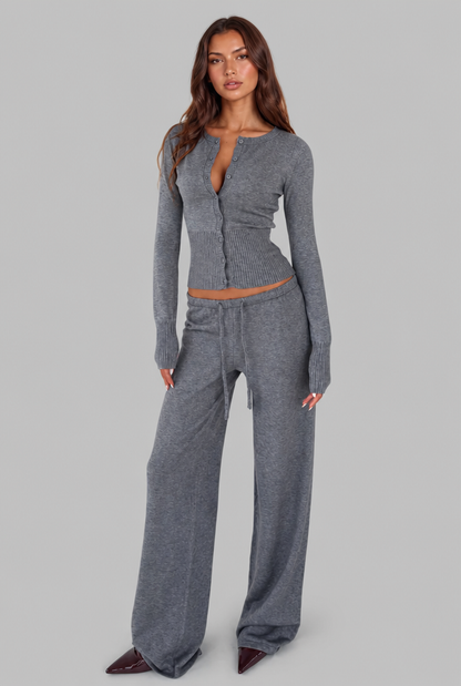 Francesca | Ribbed Knit Cardigan Trouser Set