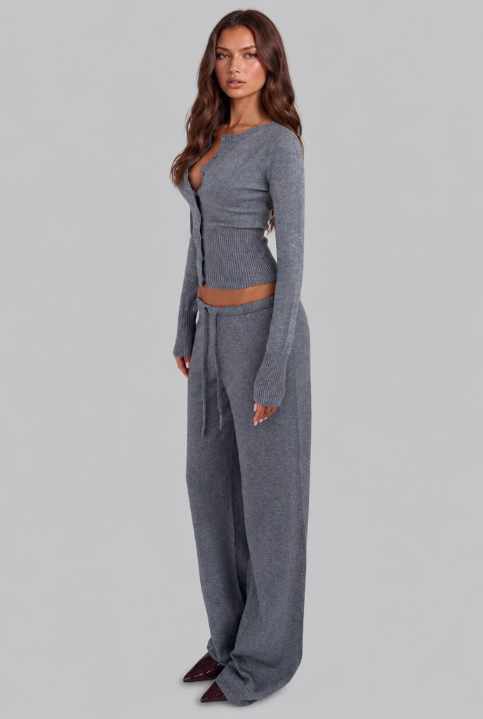 Francesca | Ribbed Knit Cardigan Trouser Set