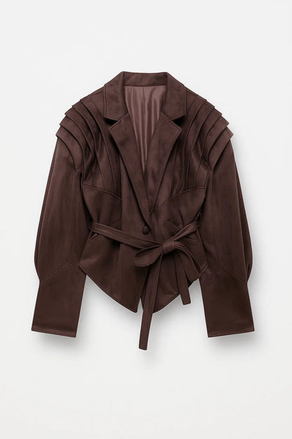 Frederica | Belted Pleated Shoulder Tailored Jacket
