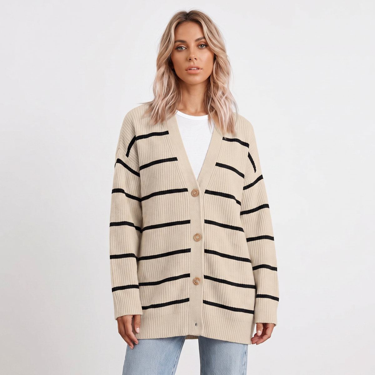 Freya | Ribbed Knit Button-Front Cardigan