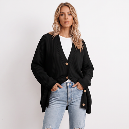Freya | Ribbed Knit Button-Front Cardigan