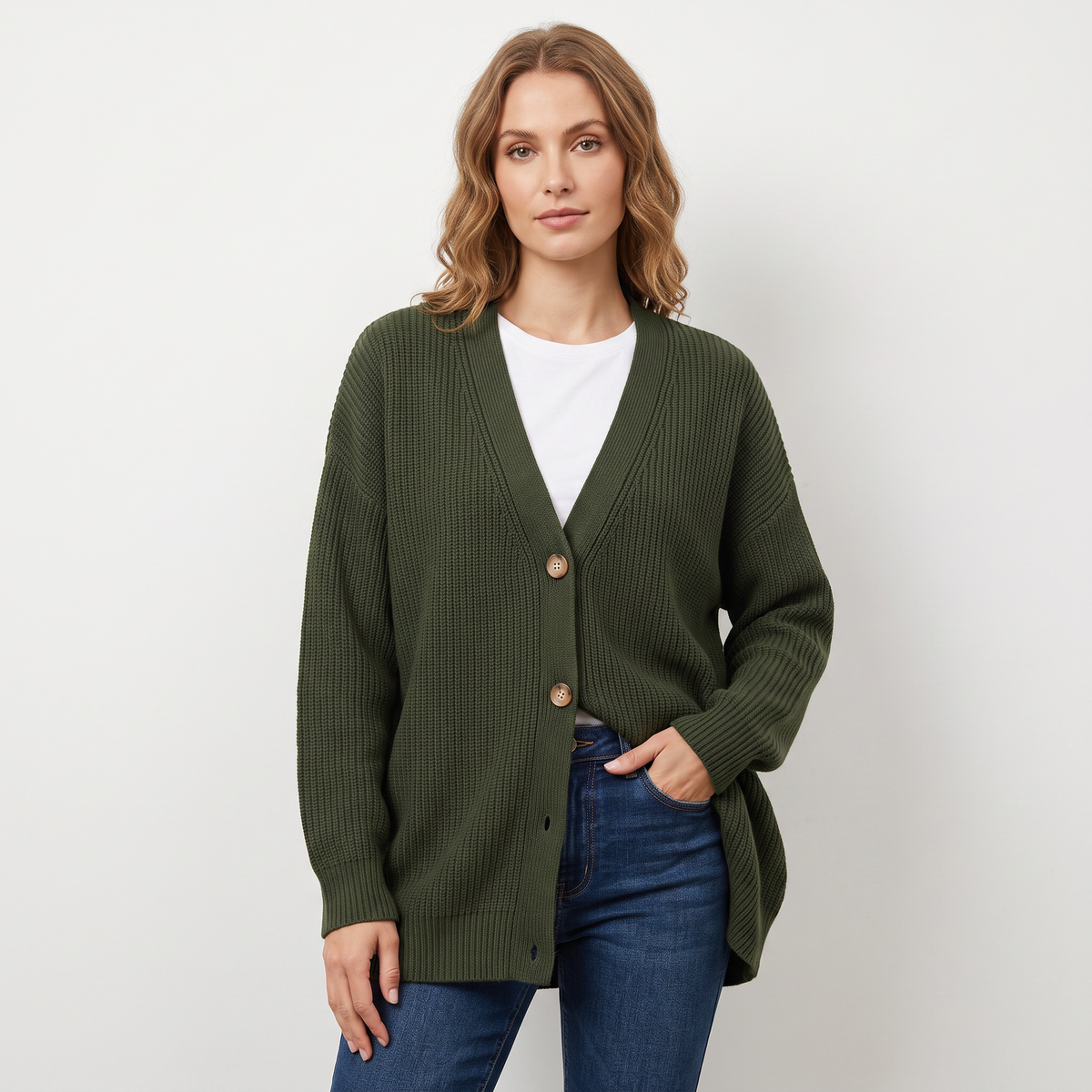 Freya | Ribbed Knit Button-Front Cardigan