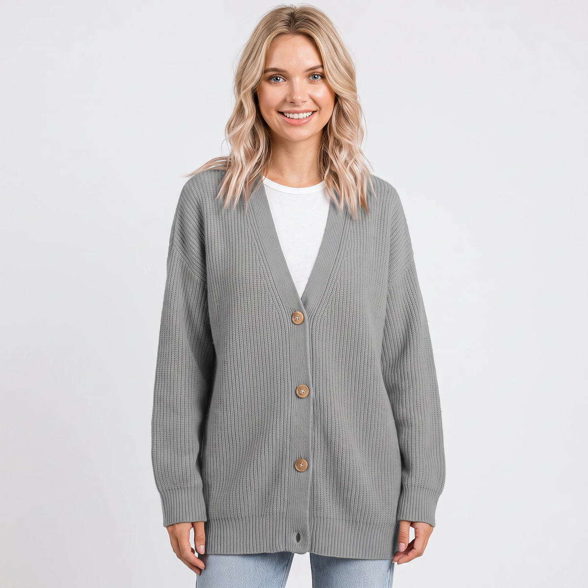 Freya | Ribbed Knit Button-Front Cardigan