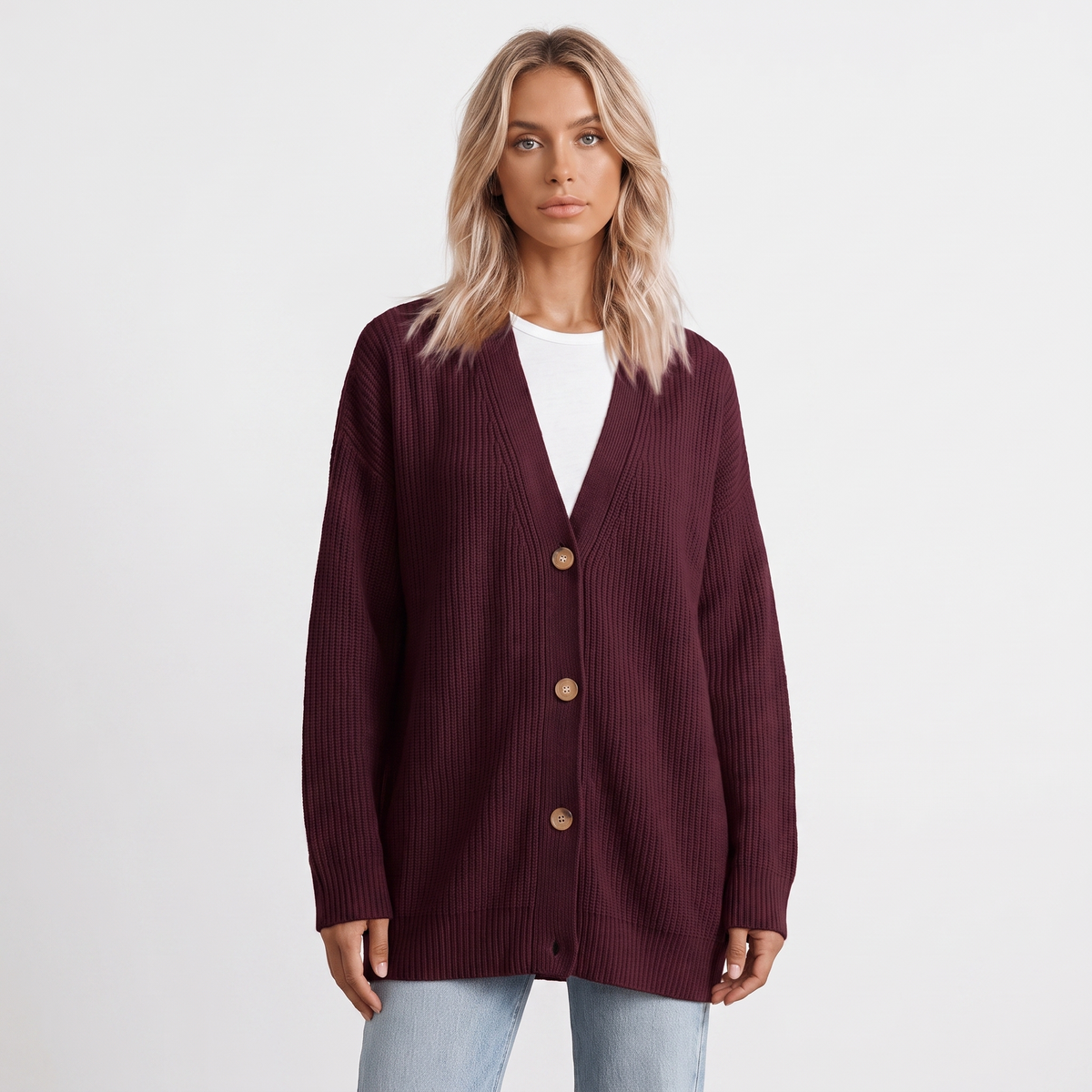 Freya | Ribbed Knit Button-Front Cardigan