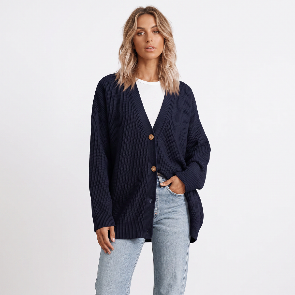 Freya | Ribbed Knit Button-Front Cardigan