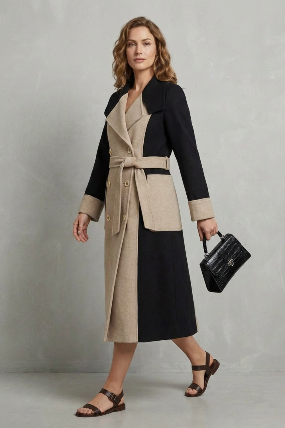 Georgia | Contrast Double Breasted Tailored Long Coat