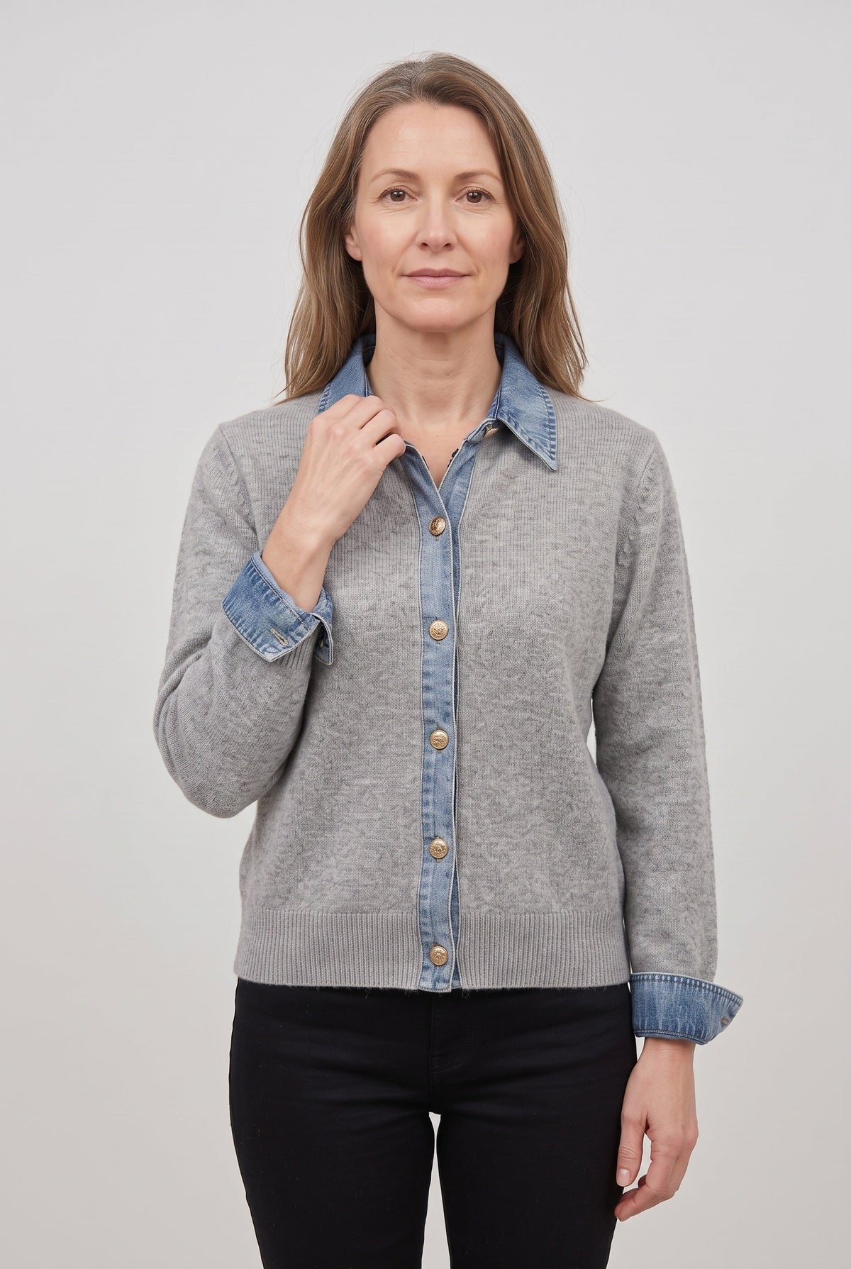 Hailey | Denim Collar Button Cardigan