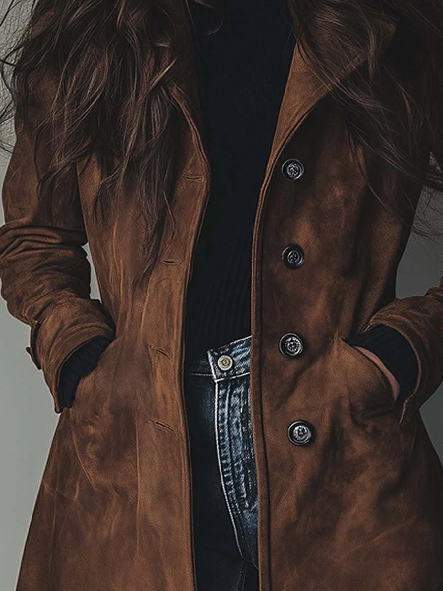 Haley | Suede Tailored Button Front Long Coat