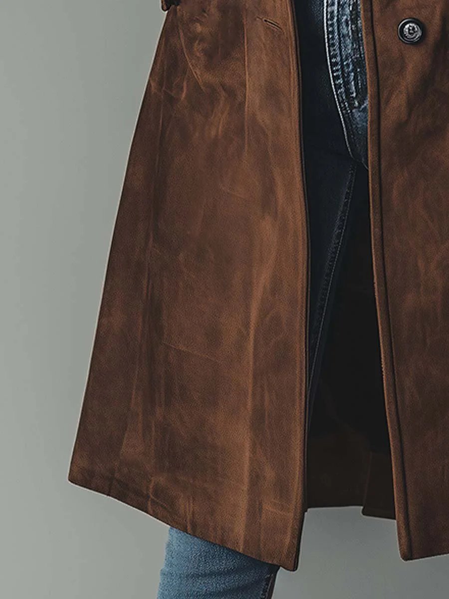 Haley | Suede Tailored Button Front Long Coat