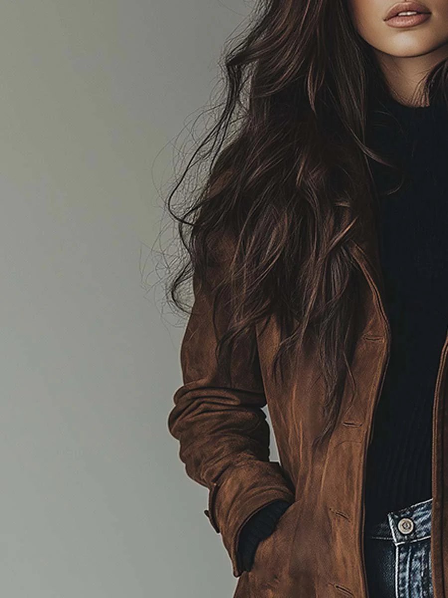 Haley | Suede Tailored Button Front Long Coat