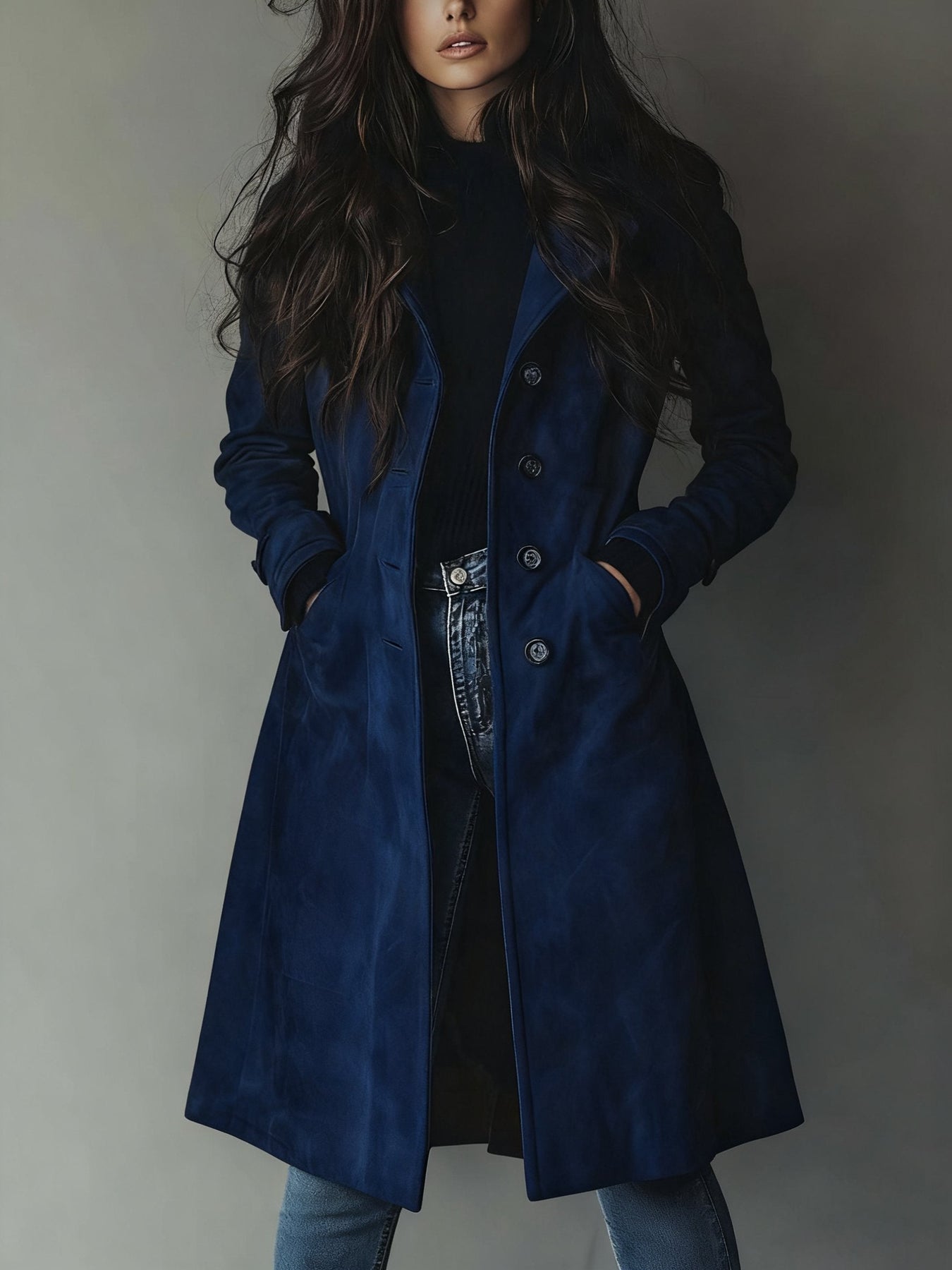 Haley | Suede Tailored Button Front Long Coat
