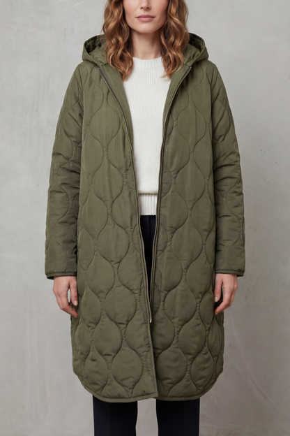 Harper | Hooded Wave Quilted Longline Puffer Coat