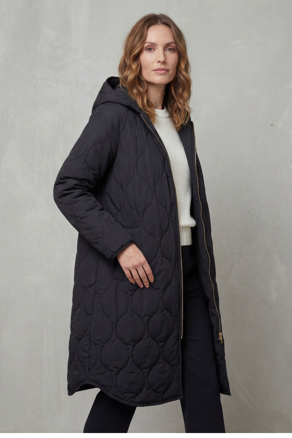 Harper | Hooded Wave Quilted Longline Puffer Coat