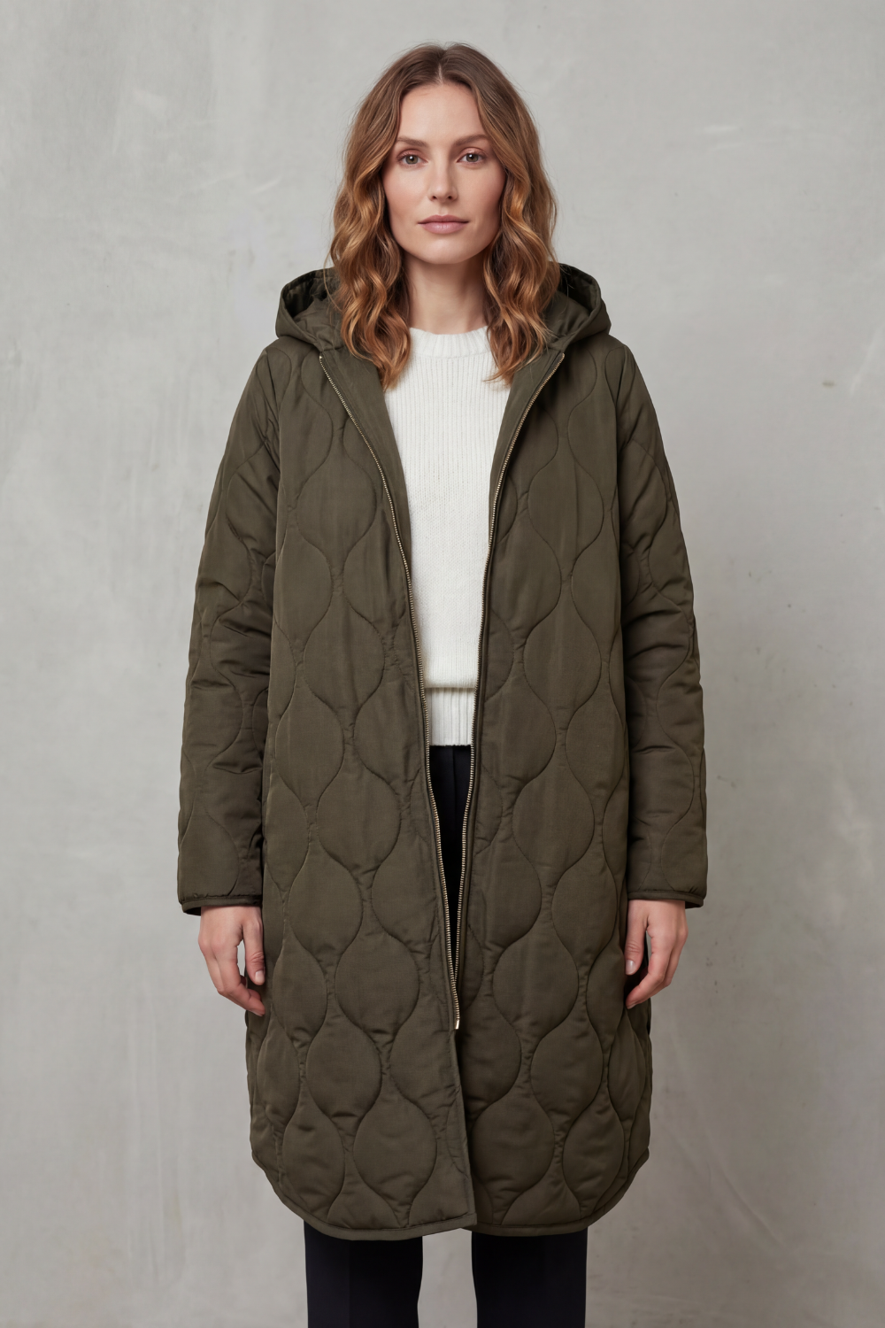 Harper | Hooded Wave Quilted Longline Puffer Coat