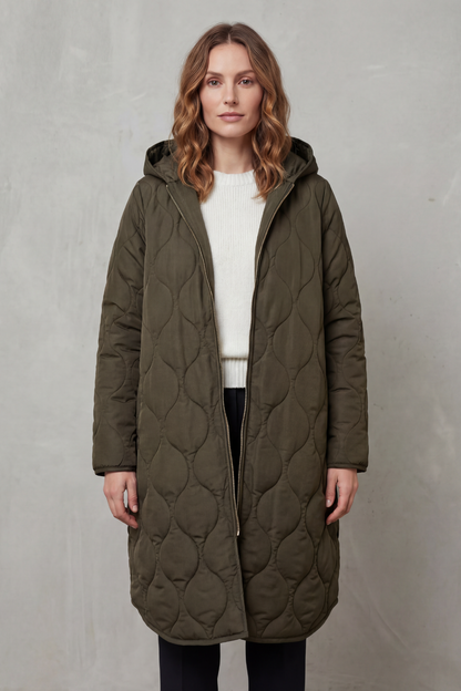 Harper | Hooded Wave Quilted Longline Puffer Coat