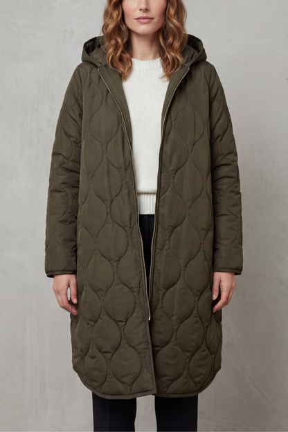 Harper | Hooded Wave Quilted Longline Puffer Coat