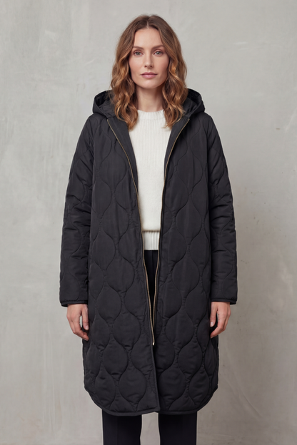 Harper | Hooded Wave Quilted Longline Puffer Coat