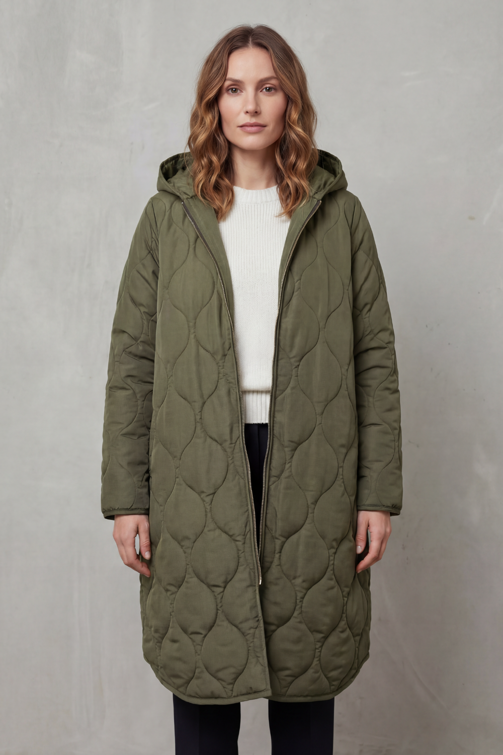 Harper | Hooded Wave Quilted Longline Puffer Coat
