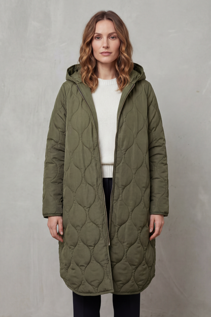 Harper | Hooded Wave Quilted Longline Puffer Coat