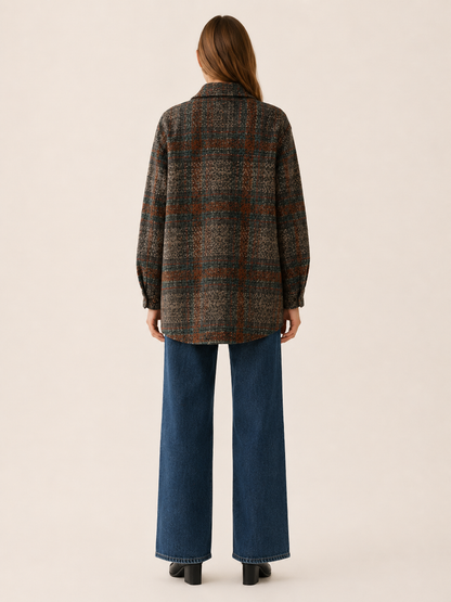 Harper | Oversized Plaid Button Up Patch Pocket Jacket
