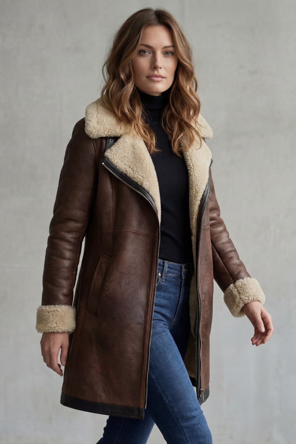 Isla | Leather Shearling Lined Longline Coat