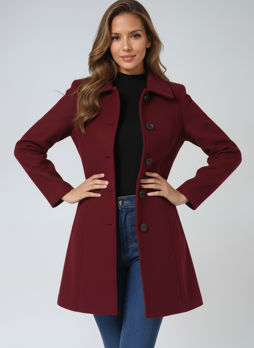 Julia | Breasted High Neck Button Trench Coat