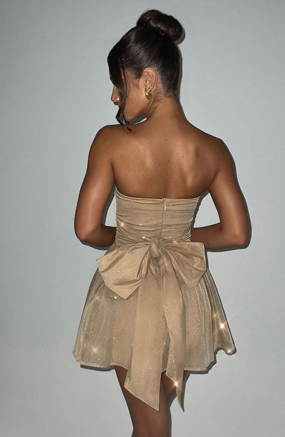 Katarina | Strapless Glitter Tulle Mini Dress