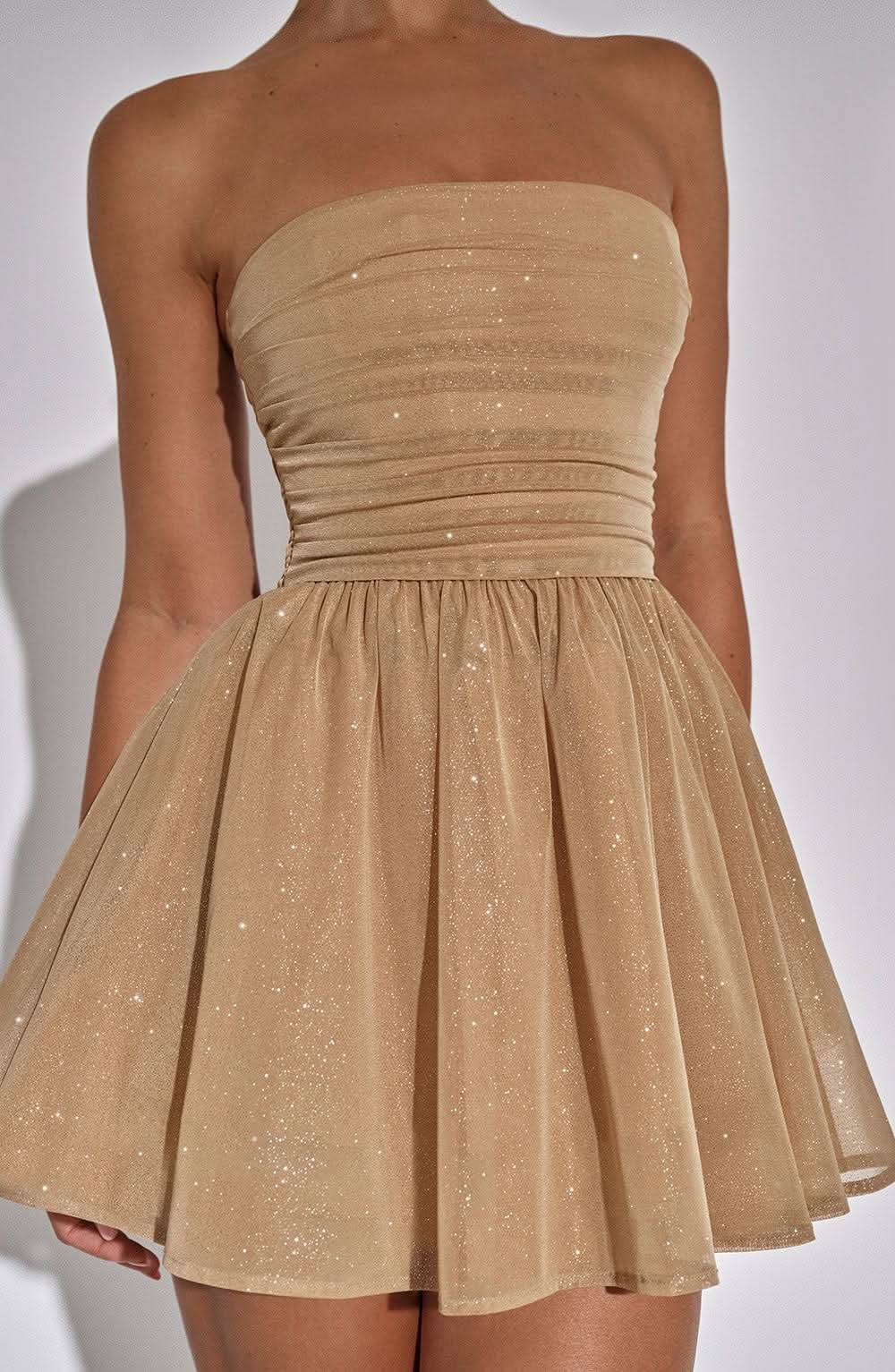 Katarina | Strapless Glitter Tulle Mini Dress