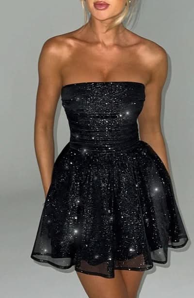 Katarina | Strapless Glitter Tulle Mini Dress