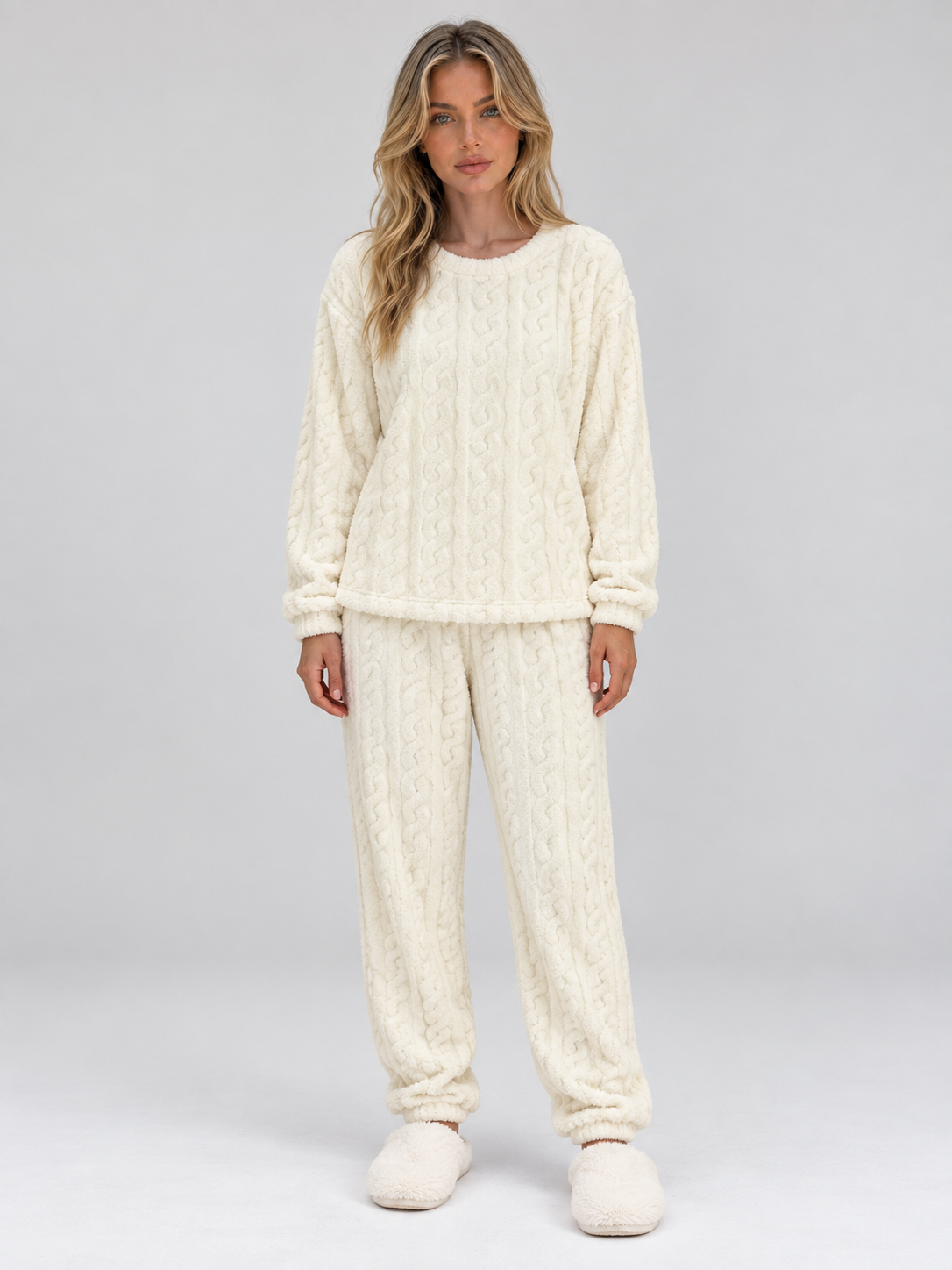 Kenzie | Cable Knit Thermal Fleece Pyjama Set