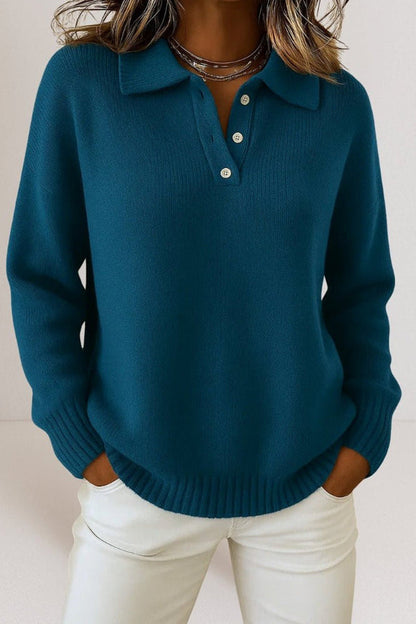 Phoebe | Polo Collar Button Placket Knit Sweater