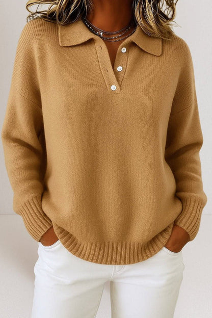 Phoebe | Polo Collar Button Placket Knit Sweater