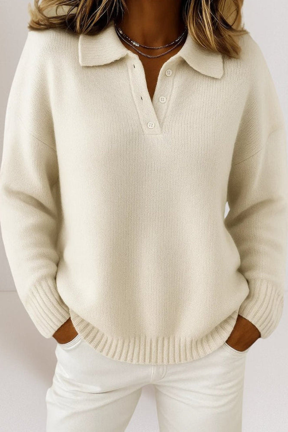 Phoebe | Polo Collar Button Placket Knit Sweater