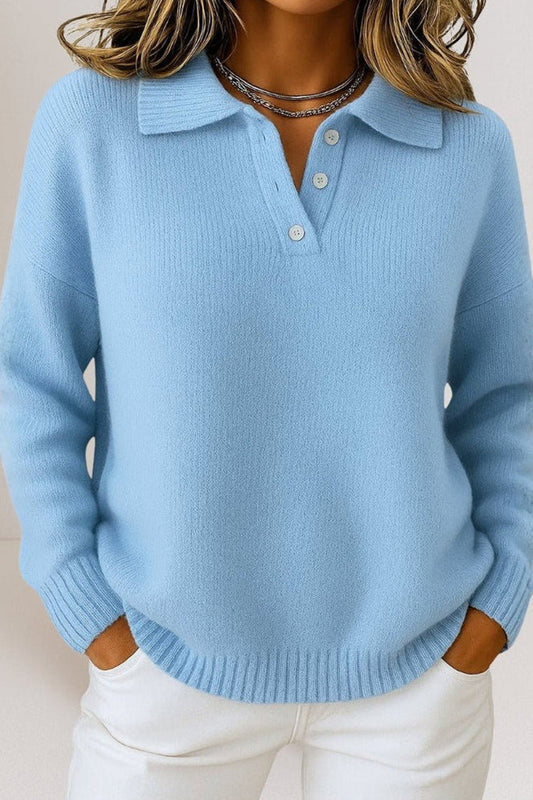 Phoebe | Polo Collar Button Placket Knit Sweater