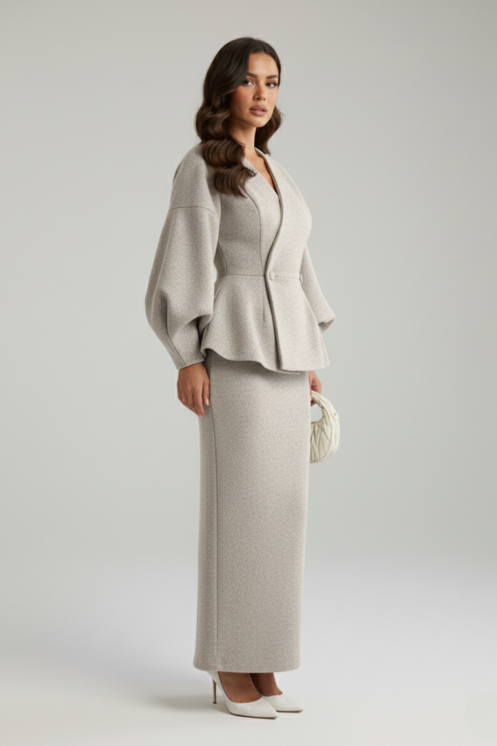 Larissa | Puff Sleeve Blazer Midi Skirt Set
