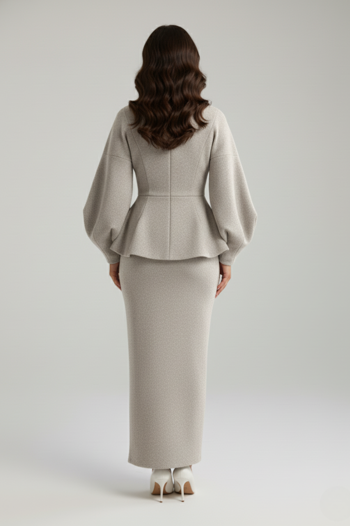 Larissa | Puff Sleeve Blazer Midi Skirt Set