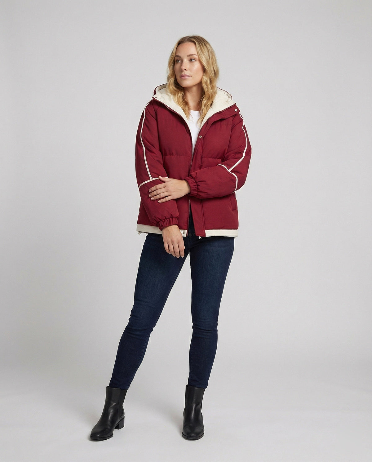 Lauren | Contrast Trim Hooded Puffer Jacket