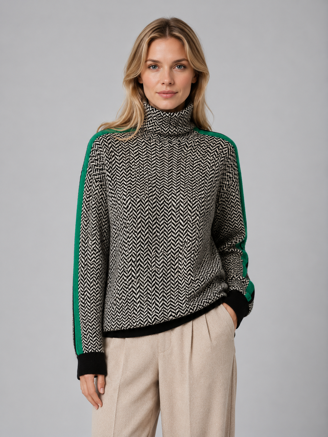 Lauren | Herringbone Turtleneck Knit Sweater