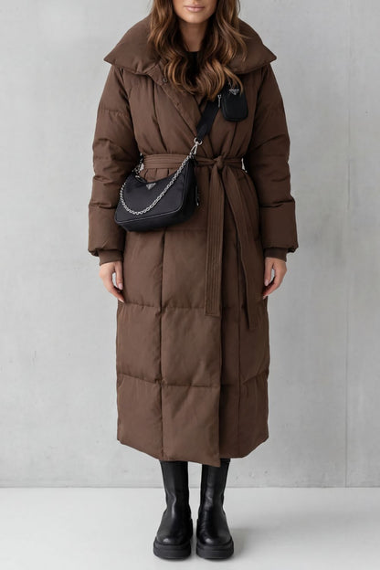 Lilian | Belted Hooded Longline Puffer Coat