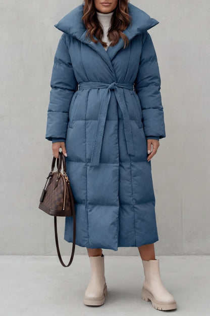 Lilian | Belted Hooded Longline Puffer Coat