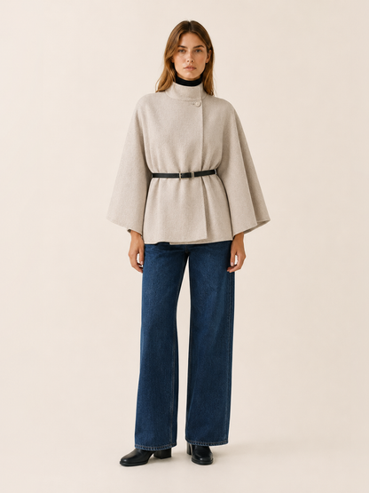 Lora | High Neck Belted Cape Jacket