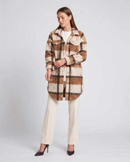 Amelia | Oversized Plaid Teddy Sherpa Longline Jacket