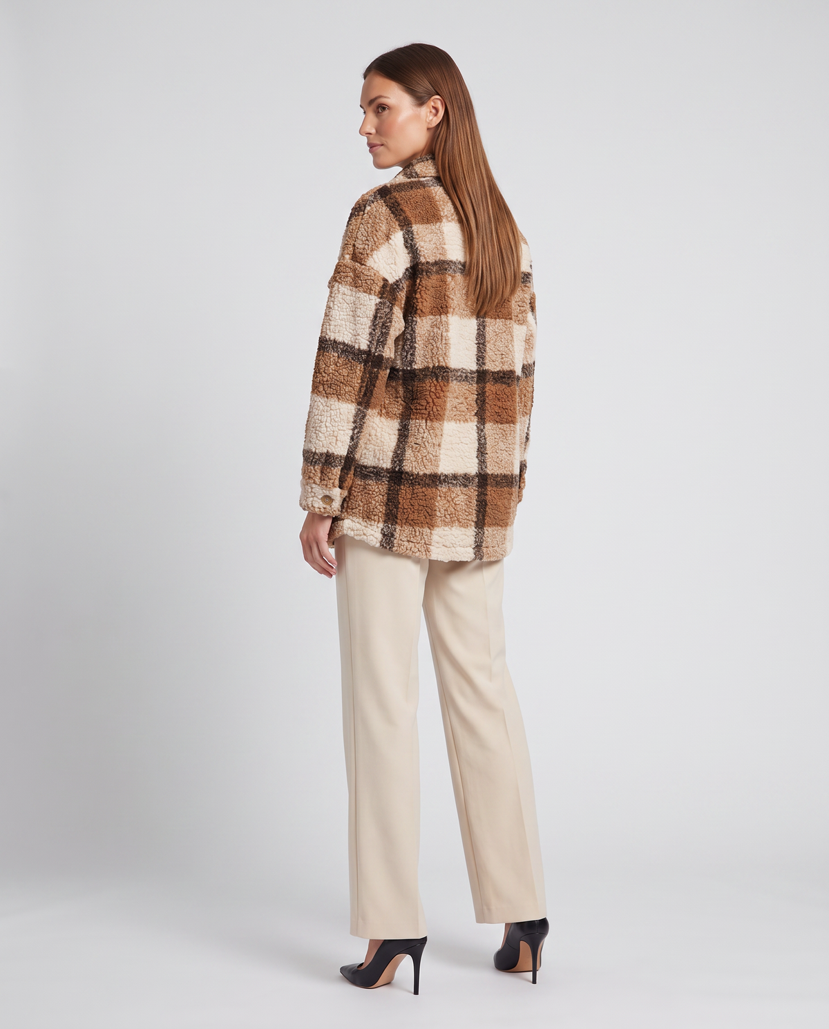Amelia | Oversized Plaid Teddy Sherpa Longline Jacket