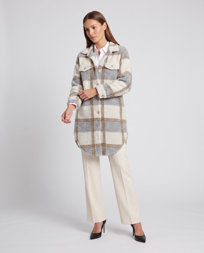 Amelia | Oversized Plaid Teddy Sherpa Longline Jacket