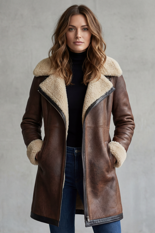 Lydia | Leather Shearling Lined Longline Coat